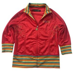 Y2K COOGI women's red 1/2 sleeve full zip track jacket with rainbow accents, M.